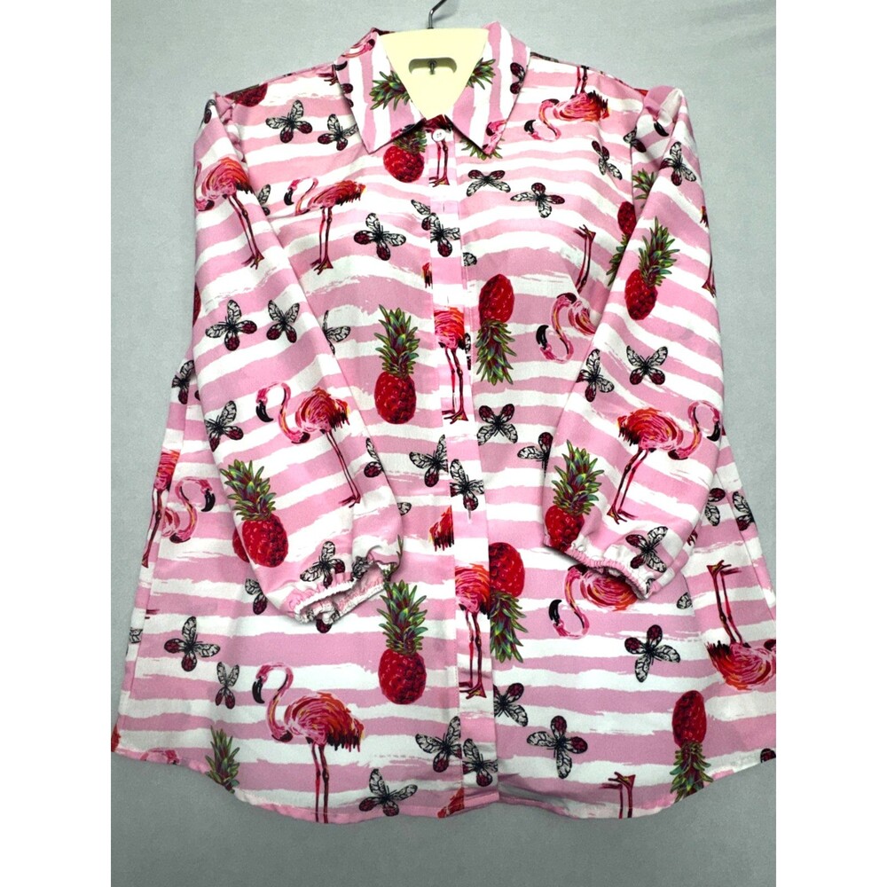 Cruise Vacation Pineapple Flamingo Printed Hawaiian Half Sleeves Shirt Small